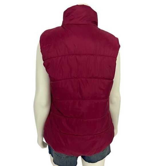 Free Country Puffer Vest Jacket Women's Sz M Full Zipper Pockets Burgundy Black - Picture 2 of 11